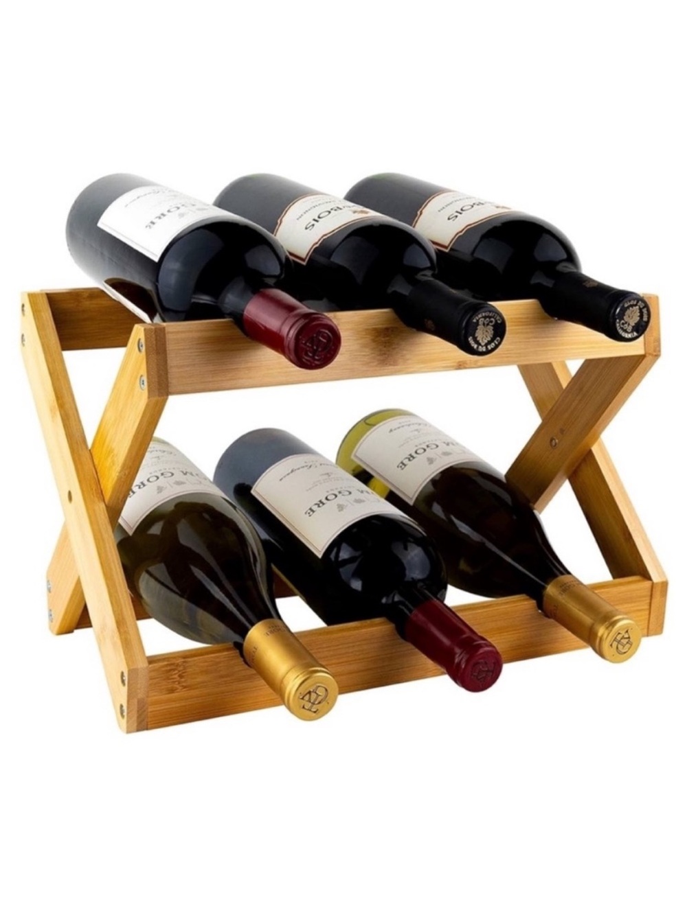 Foldable bamboo countertop wine rack modern wooden 6 bottle wine rack decor